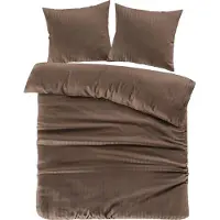 Padiro Bettwäsche-Set 3-teilig für 2 Personen - 260 x 220 cm + 50 x 70 cm - Extragroß XXL - Baumwollsatin - Braun - klassisches Satin-Streifendesign