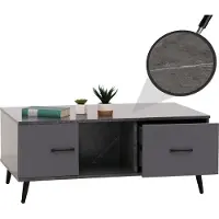 Mendler Couchtisch HWC-N89, Sofatisch, Schubladen Türen Fächer Fischgrätenmuster Melamin Holz, 42x103x60cm Marmor-Optik grau