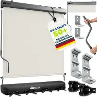 Tillvex Senkrechtmarkise 140x250 cm Beige für Außen- und Innenbereich | Außenrollo wasserfest mit Handkurbel für Balkon, Terrasse & Garten | Balkonrollo Sonnenschutz aus Aluminium | Rollo Sichtschutz