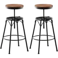 CLP 2er-Set Barhocker Beam Mit Holzsitz Und Metallgestell I Sitzhocker mit runder Sitzfläche I Höhenverstellbar Drehbar, Farbe: schwarz