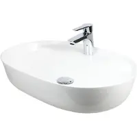 T Max Keramik Aufsatz Waschbecken Oval 610 x 415 x 140 mm Anschlussset weiß mit Ablage