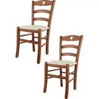 STOCK LINE t m c s Tommychairs - 2er Set Stühle CUORE für Küche und Esszimmer, Robuste Struktur aus lackiertem Buchenholz im Farbton Kirschholz und gepolsterte Sitzfläche mit Stoff in der Farbe Elfenbein bezogen