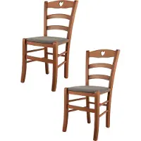 STOCK LINE t m c s Tommychairs - 2er Set Stühle CUORE für Küche und Esszimmer, Robuste Struktur aus lackiertem Buchenholz im Farbton Kirschholz und gepolsterte Sitzfläche mit Stoff in der Farbe Rehbraun bezogen
