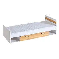 Furniture24 Bett LORENTO L13 mit Schublade und Federkenrmatratze Kinderbett Jugendzimmerbett 85 x 195 cm Briliant Weiß/Nash Eiche
