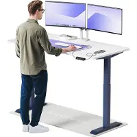Desktronic HomeOne Elektrisch höhenverstellbarer Schreibtisch 160x80cm Blau/Weiß mit Memory-Funktion, Anti-Kollisions Technologie, USB-A und USB-C-Ladeanschlüssen