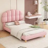 Sweiko 90x200cm Einzelbett, Kinderbett, Jugendbett, Polsterbett, Holzlattenrost, Kreisvlies, Rosa