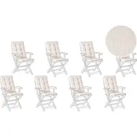 Beliani Auflagen 8er Set Hellbeige Kunstleinen 55x42x5 cm mit Befestigungsbändern Knopfheftung Moderne Sitzauflage für Niederlehner Gartenstuhl