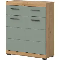 Inn.Furn Bad Kommode "Shawn" in Salbei und Eiche, Badschrank 2-türig 74 x 88 cm