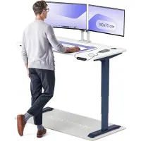Desktronic HomePro Elektrisch höhenverstellbarer Schreibtisch 140x70cm Blau/Weiß mit Memory-Funktion, Anti-Kollisions Technologie, USB-A und USB-C-Ladeanschlüssen