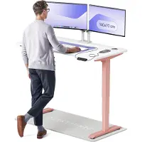 Desktronic HomePro Elektrisch höhenverstellbarer Schreibtisch 140x70cm Rosa/Weiß mit Memory-Funktion, Anti-Kollisions Technologie, USB-A und USB-C-Ladeanschlüssen