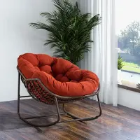 Novavision Outdoor Rattan Rocking Chair,Padded Cushion Rocker Recliner Chair Outdoor for Front Porch, Living Room, Patio, Garden, Orange