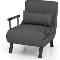 Costway 4 in 1 Schlafsessel Klappbar, Schlafsofa mit 5 stufig Verstellbarer Rückenlehne & abnehmbarem Kissen & gepolstertem Sitz, Sofabett mit Metallrahmen bis 150 kg belastbar (Dunkelgrau)