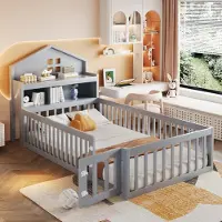 SOFTWEARY Kinderbett mit Lattenrost und Zaun, 90x200 cm, Rausfallschutz, Stauraum, Jugendbett, Holzbett, Einzelbett, Kiefer