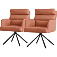 ML-Design Esszimmerstühle drehbar 2er Set Orange Wohnzimmerstühle mit Arm- und Rückenlehne Rückenkissen Metallbeine Drehstuhl Auto-Position Stuhl