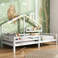 Sweiko Kinderbett Hausbett mit Ablagefläche und Lattenrost Einzelbett mit Rausfallschutz Juniorbett 90*200cm Kieferholz Weiß