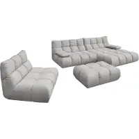 KAWOLA Sitzgruppe VIVIEN Ecksofa rechts Drehsessel Hockerbank Velvet silber