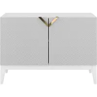 Visby Demi Long 2D Kommode Mit Gefrästen Fronten / Massive Buche / TV-Lowboard Mit 2 Türen / TV-Schrank Mit Dekorativen Fronten Und Goldgriffen / 100/70 Cm / Weiße beine / Weiß