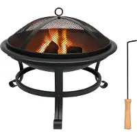Huismerk Feuerschale mit Funkenschutz, Kohlerost und Schürhaken, Ø 50 cm, hitzebeständige Beschichtung, stabile Füße, wohlige Wärme & gesellige Abende, für Garten Terrasse Feuerkorb Feuerstelle