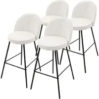 ML-Design Barhocker 4er Set Beige Stoffbezug 75 cm hoch Gepolsterte Barstühle mit Metallgestell Rückenlehne & Fußstütze Küchenstühle Bistrohocker