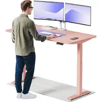 Desktronic HomeOne Elektrisch höhenverstellbarer Schreibtisch 160x80cm Rosa/Rosa mit Memory-Funktion, Anti-Kollisions Technologie, USB-A und USB-C-Ladeanschlüssen