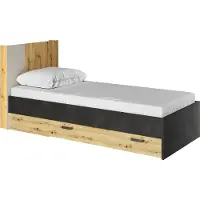 Furniture24 Bett Qubic QB-11, Jugendbett mit 2 Schubladen, Federkernmatratze 90 x 200 cm, Staraum in Kopfteil und LED Beleuchtung