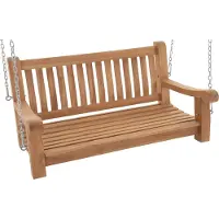 CLP Schaukelbank wetterfest Teakholz Joyce, ideal zum Entspannen, robust massiv, mit Armlehnen und Ketten, Gartenbank für Terrasse und Veranda, Farbe: teak, Größe: 120 cm