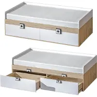 Furniture24 Bett NICO14, Kinderbett, Jugendbett mit 2 Schubkasten und Federkernmatratze 90 x 200 cm Hell Eiche/Weiß/Grau