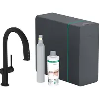 Hansgrohe Aqittura M91 Sodasystem 210 mit Ausziehauslauf, 1 Strahlart, sBox Lite, Ausladung 240 mm, 76839670, Farbe: Mattschwarz