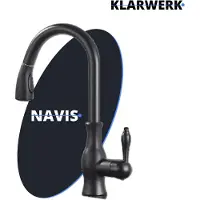 KLARWERK NAVIS | Edelstahl ausziehbare Küchenarmatur Schwarz matt | Mischbatterie hoher Bogen | Wasserhahn Hochdruck 360° drehbar 2 Anschlüsse