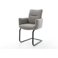 DELIFE Freischwinger Jova-Flex mit Armlehnen Bouclé Silbergrau Freischwinger flach Schwarz Taschenfederkern