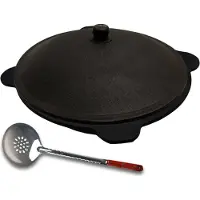 Grillpeter Kazan Gusseisen mit Schaumlöffel usbekischer Kasan 12 Liter Aludeckel