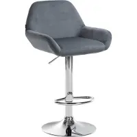 CLP Barhocker Braga Samtbezug mit Metallgestell I Höhenverstellbar und 360 drehbar I Moderner Barstuhl mit Fußstütze für Küche und Bar, Farbe: dunkelgrau, Gestellfarbe: chrom