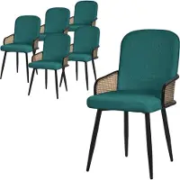 ML-Design Esszimmerstühle 6er Set Petrol Stoffbezug Küchenstuhl mit Rattan Optik-Armlehnen Gepolsterte Stühle mit Metallbeinen Sessel ergonomisch