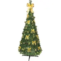 Star Trading LED-Tannenbaum mit goldener Deko, beleuchtet ca. 190 cm, 144 LED w/w, faltbar, 8 Fkt., 603-91