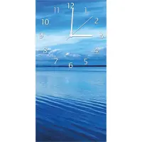 Wallario Design Wanduhr bedruckt, Größe 30 x 60 cm, Motiv: Blaue Meeresbucht in Italien mit Spiegelung im Wasser