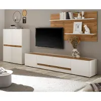 Furn.Design Wohnwand "Center" in weiß und Wotan Eiche Set 3-teilig 343 x 180 cm mit XL TV Lowboard