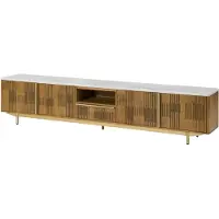 MASSIVMOEBEL24.DE TV-Board Mango 240x40x50 hellbraun geölt / Marmor weiß MIAMI #107