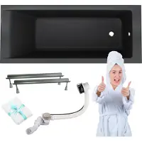 For you Aqua | Kronos Slim Badewanne - 150x70cm - Antibakterielle Beschichtung - Einfach Zu Reinigen - Schwarz Matt