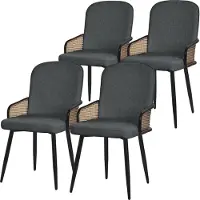 ML-Design Esszimmerstühle 4er Set Anthrazit Stoffbezug Küchenstuhl mit Rattan Optik-Armlehnen Gepolsterte Stühle mit Metallbeinen Sessel ergonomisch
