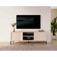 Meble Laski Lowboard TV-Unterschrank Dast 153x39,5x53cm beige 2-türig mit LED-Beleuchtung