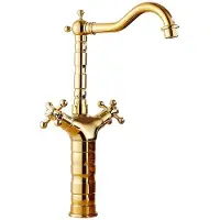 Zimilo Antike Messingarmatur, Zweigriff-Mischbatterie, Keramikkartusche tropffrei, gebürstetes Retro-Design, langlebiger Messingkörper, Gold Hoch