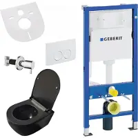 BELVIT Wand WC Set spülrandlos Schwarz matt mit Taharet Bidet, Softclose Sitz und Geberit UP100 Vorwandelement Keramik