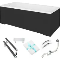 For you Aqua | Besco Badewanne Rechteckig Optima - 170x70cm - Kopfstütze Ambition - 2 Griffe Standard - Siphon I Füße - mit Verkleidung