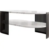 Mirjan 24 Couchtisch Fikoli Oval II, Wohnzimmer Kaffeetisch, Gestell aus Stahl (Farbe: Schwarz / Bianco Marmor)