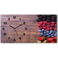 Tulup Wanduhr aus Glas – 60x30 cm - Glasbild - Glasuhr - Gehärtetes Glas - schwarze-zeiger - Waldfrüchte