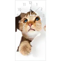Wallario Design Wanduhr bedruckt, Größe 30 x 60 cm, Motiv: Katze mit Blick nach oben