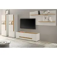 Furn.Design Wohnwand "Center" weiß mit Wotan Eiche, Wohnzimmer Schrankwand 4-teilig 340 cm