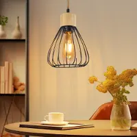 ZMH Pendelleuchte Esstisch Hängelampe Vintage Esszimmerlampe Schwarz Esszimmer Hängeleuchte Metall 1 Flammig Retro Hanfseil aus Holz Industrial E27 Pendellampe für Wohnzimmer ohne Leuchtmittel