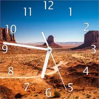Wallario Design Wanduhr Monument Valley unter blauem Himmel aus Echtglas, Größe 20 x 20 cm