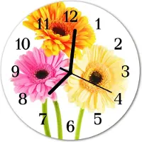 Tulup Glasuhr Wanduhr Küchenuhr Echt-Glas 30fi cm Blumen mehrfarbig